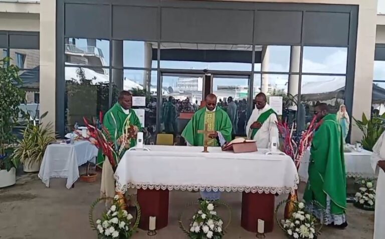 Célébration de la messe des malades sur le parvis du CHUL